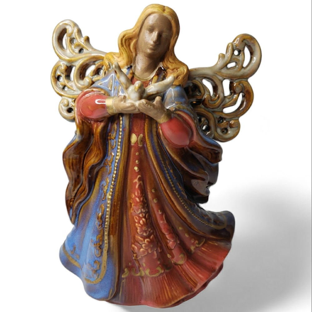 Angel Filagree Wings Holding Dove Peace Christmas Gift Decorative Fairy Love OS
